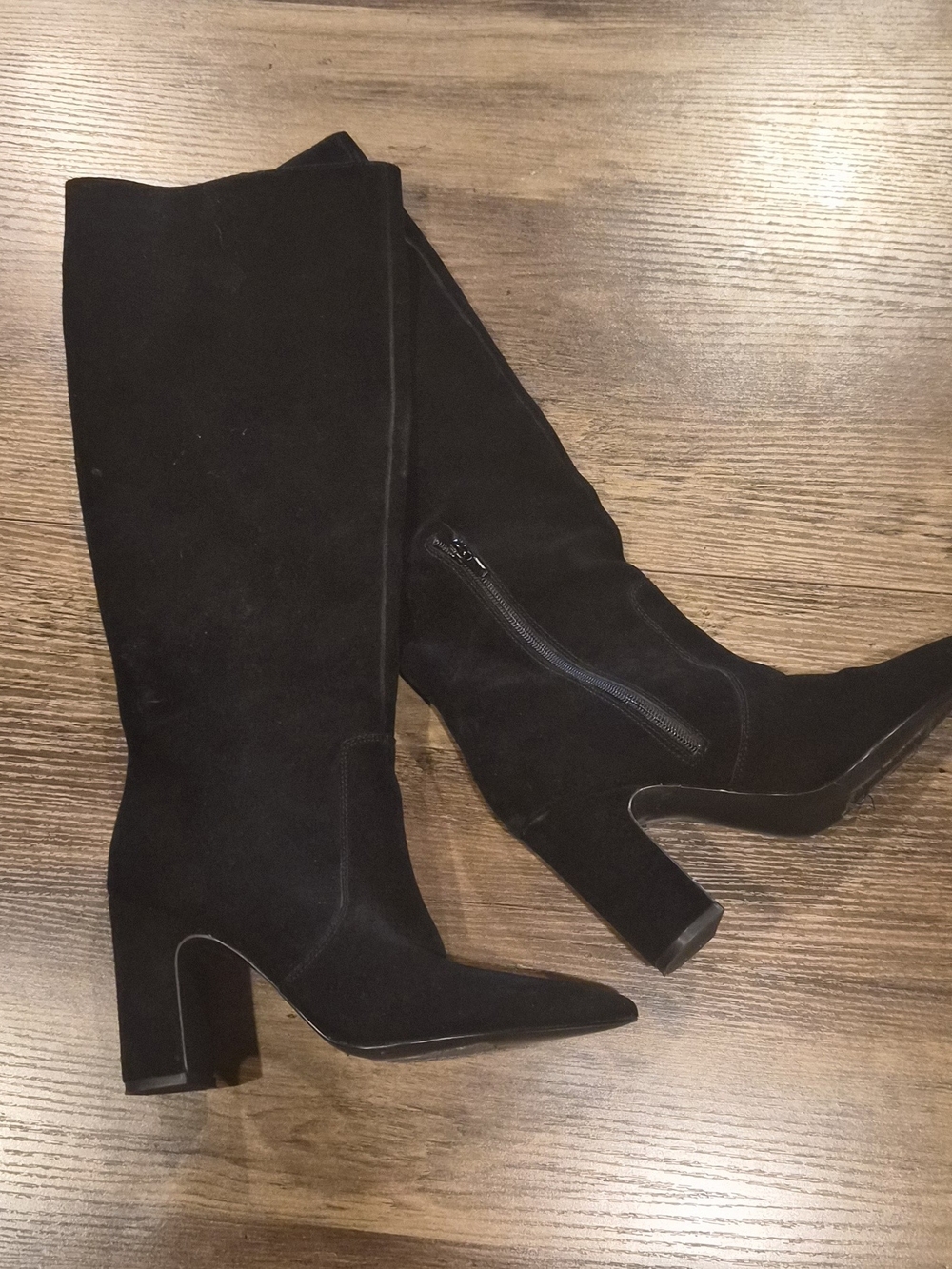 Steve Madden Black Suede Knee High Block Heel Boots